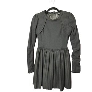 Alexander Wang Vintage Quilted Shoulder Pleated Wool Blend Mini Dress Black Sz 2